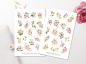 Preview: Rosa Blumen Sticker Set